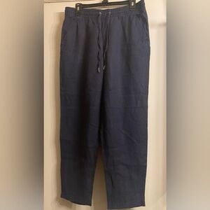 H&M Logg Womens Pants Size 12 navy blue, 100% Linen Slacks Trousers.